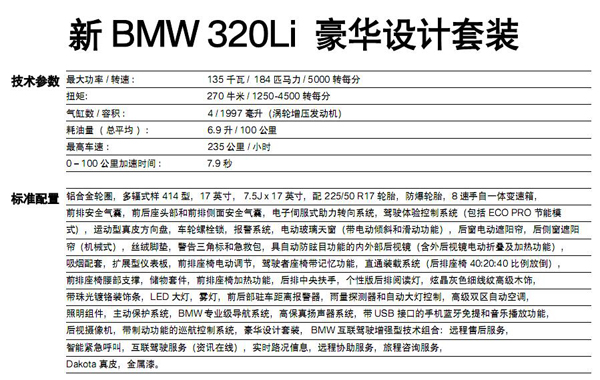 新BMW320Li 豪華設計套裝配置表