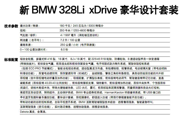 新BMW328Li xDrive豪華設計套裝配置表